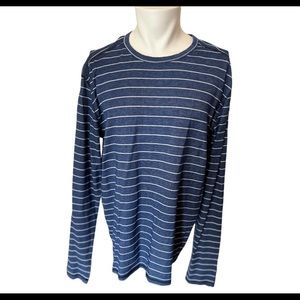 prAna  Keller Long Sleeve Striped Crew Neck Shirt Blue Men’s Camping Hiking
